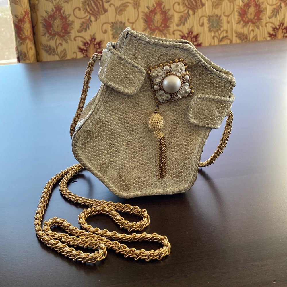 Unique Faux Pearled Accent Evening Bag